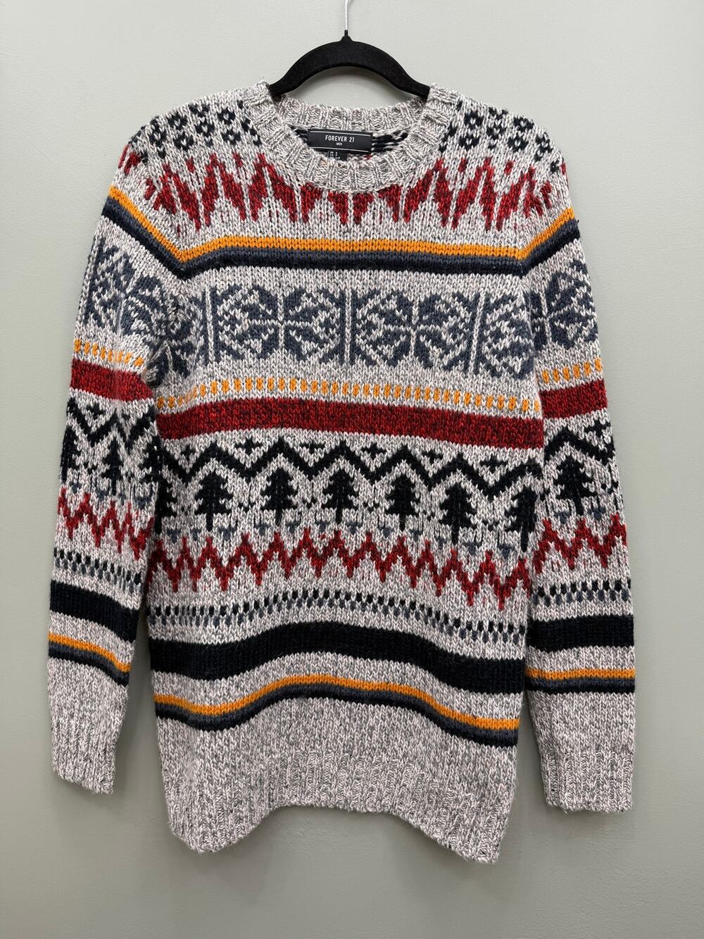 Forever 21 Men Fair Isle Nordic Sweater S Wool Blend Scandi Cabin Knit